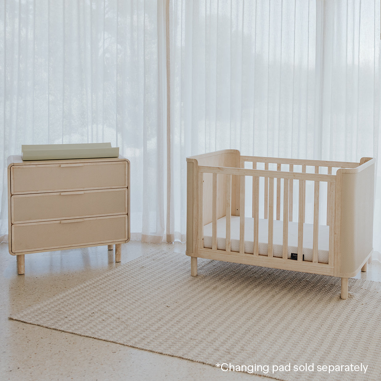 Seaford Nursery Package - Cot & Chest. Whitewash